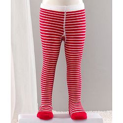 Cute Walk by Babyhug Cotton Striped Antibacterial Footed Tights - Red