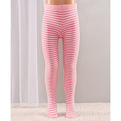 Cute Walk by Babyhug Full Length Anti-Bacterial Striped Tights Roses Design Pack of 2 - Pink White