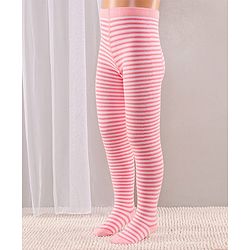 Cute Walk by Babyhug Full Length Anti-Bacterial Striped Tights Roses Design Pack of 2 - Pink White