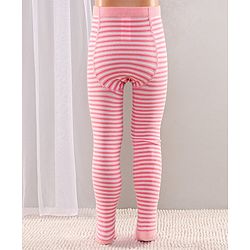Cute Walk by Babyhug Full Length Anti-Bacterial Striped Tights Roses Design Pack of 2 - Pink White