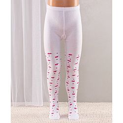 Cute Walk by Babyhug Full Length Anti-Bacterial Striped Tights Roses Design Pack of 2 - Pink White