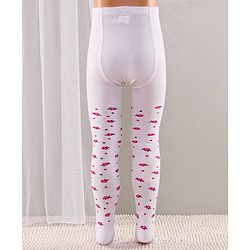 Cute Walk by Babyhug Full Length Anti-Bacterial Striped Tights Roses Design Pack of 2 - Pink White
