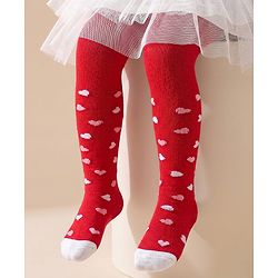 Cute Walk by Babyhug Cotton Antibacterial Footed Tights Heart Design - Red