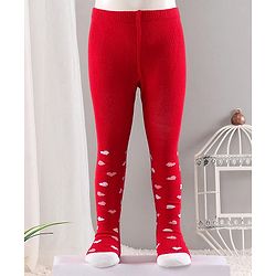 Cute Walk by Babyhug Cotton Antibacterial Footed Tights Heart Design - Red