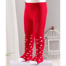 Cute Walk by Babyhug Cotton Antibacterial Footed Tights Heart Design - Red