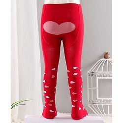 Cute Walk by Babyhug Cotton Antibacterial Footed Tights Heart Design - Red