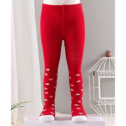 Cute Walk by Babyhug Cotton Antibacterial Footed Tights Heart Design - Red