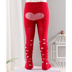 Cute Walk by Babyhug Cotton Antibacterial Footed Tights Heart Design - Red
