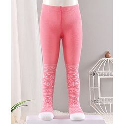 Cute Walk by Babyhug Cotton Antibacterial Footed Tights Intarsia Design - Pink