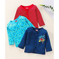Babyhug Full Sleeves Vests Multi Print Pack Of 3 - Blue Red