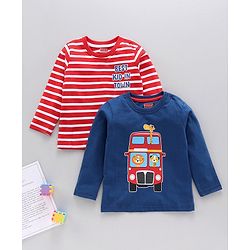 Babyhug Full Sleeves Tee Bus Print Pack of 2 - Red Blue
