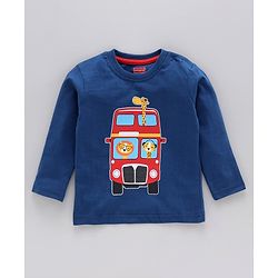 Babyhug Full Sleeves Tee Bus Print Pack of 2 - Red Blue