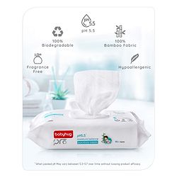 Babyhug Pro 98% Water pH 5.5 Moisture Balance Bamboo Wipes - 72 Pieces