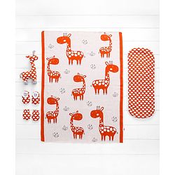Babyhug Knitted Gift Set Giraffe Print Pack Of 5 - Orange