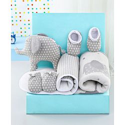 Babyhug Knitted Gift Set Elephant Print Pack Of 5 - Grey
