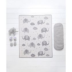 Babyhug Knitted Gift Set Elephant Print Pack Of 5 - Grey