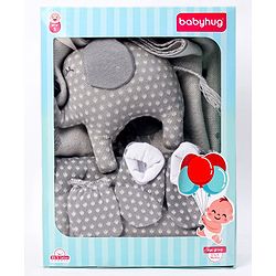 Babyhug Knitted Gift Set Elephant Print Pack Of 5 - Grey