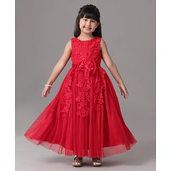 Babyhug Sleeveless Party Frock With Lace Detailing - Red