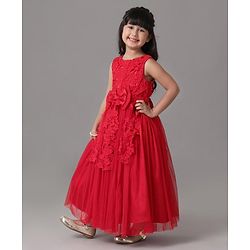Babyhug Sleeveless Party Frock With Lace Detailing - Red