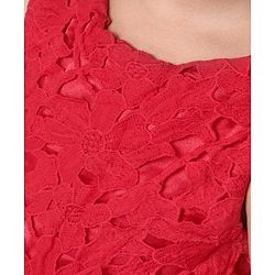 Babyhug Sleeveless Party Frock With Lace Detailing - Red