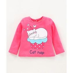 Babyhug Full Sleeves Night Suit Cat Print - Pink