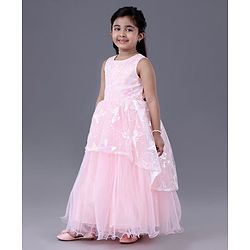 Babyhug Sleeveless Party Frock With Sequins - Peach
