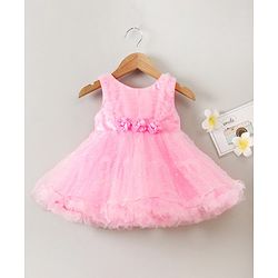 Babyhug Sleeveless Party Wear Frock Floral Corsage - Pink