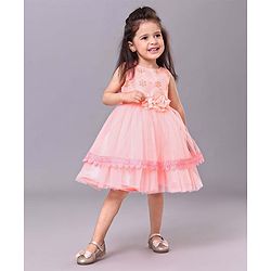 Babyhug Sleeveless Party Frock With Corsage - Peach