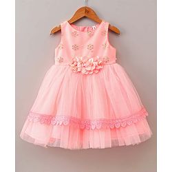 Babyhug Sleeveless Party Frock With Corsage - Peach