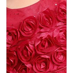 Babyhug Sleeveless Party Wear Frock with 3D Flowers on Yoke - Red
