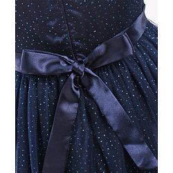 Babyhug Sleeveless All over Glitter Party Wear Frock with Rose Patch On Waist Line - Navy