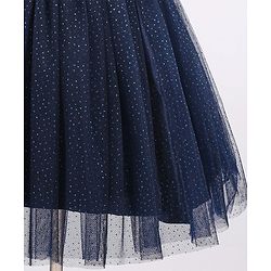 Babyhug Sleeveless All over Glitter Party Wear Frock with Rose Patch On Waist Line - Navy