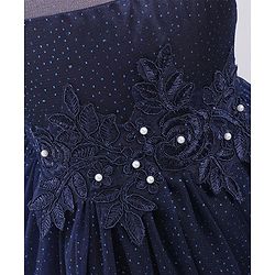 Babyhug Sleeveless All over Glitter Party Wear Frock with Rose Patch On Waist Line - Navy