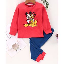 Babyhug Full Sleeves Nightwear Mickey Mouse Print - Red Blue