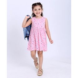 Babyhug Sleeveless Frock with Denim Jacket - Pink