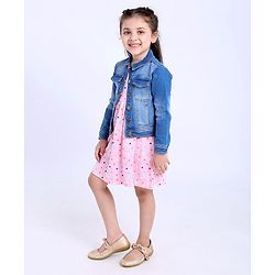 Babyhug Sleeveless Frock with Denim Jacket - Pink