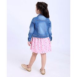 Babyhug Sleeveless Frock with Denim Jacket - Pink