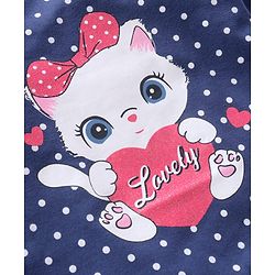 Babyhug Cotton Knit Full Sleeves Tee Kitty Print - Navy