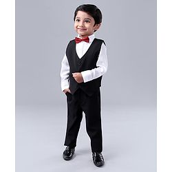 Babyhug Full Sleeves 3 Piece Party Suit Solid with Bow - Black