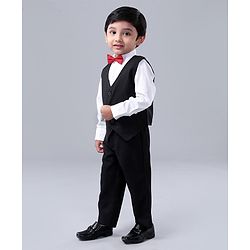 Babyhug Full Sleeves 3 Piece Party Suit Solid with Bow - Black