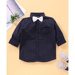 Babyhug Full Sleeves Printed Shirt With Bow - Navy Blue