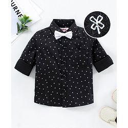 Babyhug Full Sleeves Party Shirt with Bow - Black