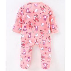 Babyhug Full Sleeves Footed Sleep Suit Animals Print - Peach