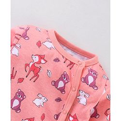 Babyhug Full Sleeves Footed Sleep Suit Animals Print - Peach