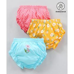 Babyhug 100% Cotton Antibacterial Bloomers Printed Pack of 3 - Blue Yellow Pink