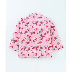 Babyhug Full Sleeves Woven Shirt & Pajama Set Strawberry Print - Pink