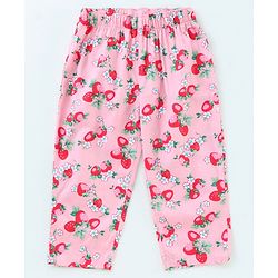Babyhug Full Sleeves Woven Shirt & Pajama Set Strawberry Print - Pink
