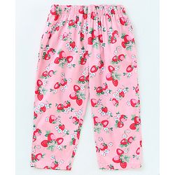 Babyhug Full Sleeves Woven Shirt & Pajama Set Strawberry Print - Pink