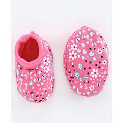 Babyhug 100% Cotton Cap, Mittens & Booties Floral Print - Pink