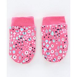 Babyhug 100% Cotton Cap, Mittens & Booties Floral Print - Pink